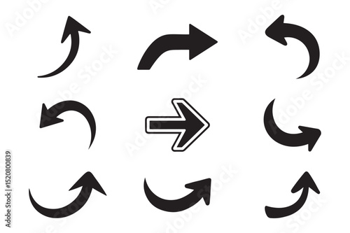 Curved arrow icons vector, Directional curved arrow icon set vector illustration on white background