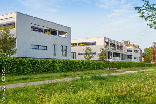Modern apartment buildings with urban greening in Augsburg, Bavaria