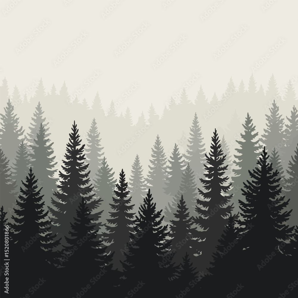 Obraz premium Pine Tree Silhouette Vector Set Featuring Natural Forest Elements.