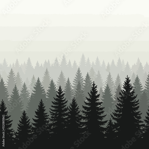 Pine Tree Silhouette Vector Set Featuring Natural Forest Elements.
