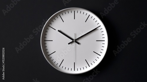 Wallpaper Mural Ultra quality image of minimalistic modern round wall clock with white face and black hands showing 12 o'clock time on black background. Torontodigital.ca