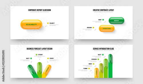 Corporate Development One Two Three Four Element Diagram Presentation Design Vector Illustration Collection. Advertising Analysis 1 2 3 4 Option Infographic Frame Template Set.