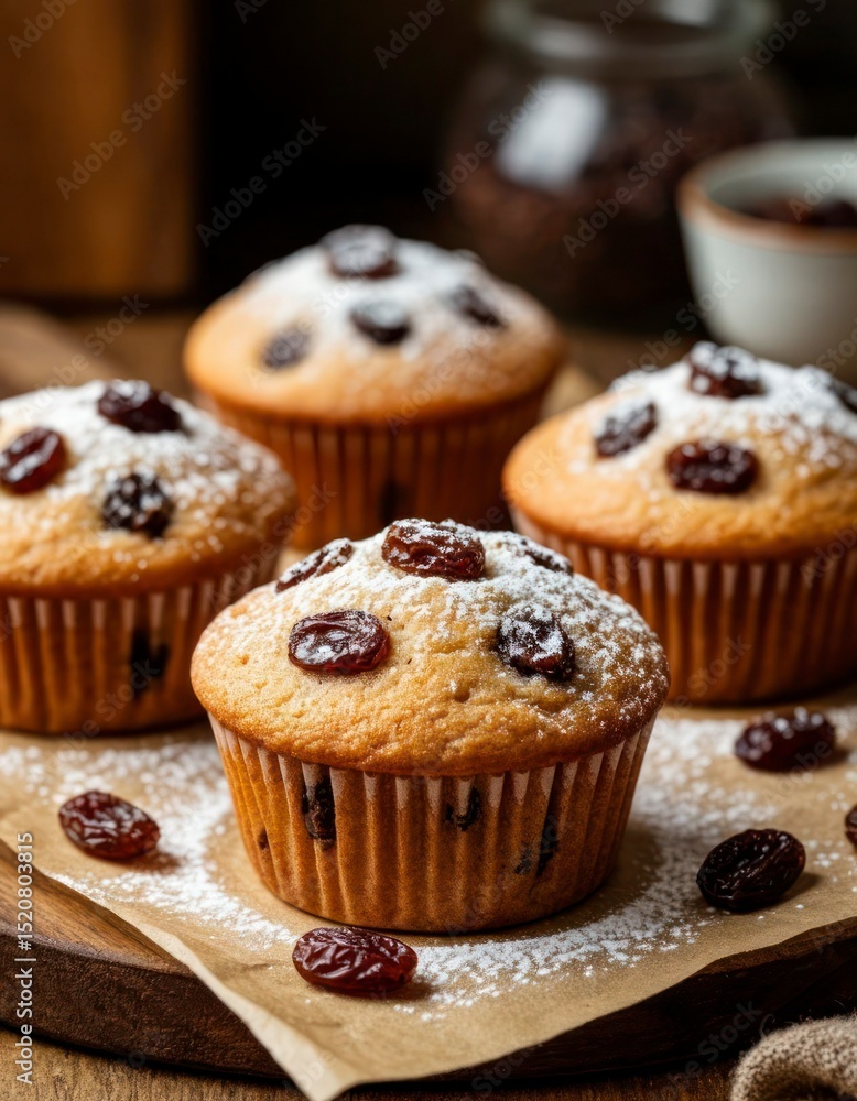 Freshly Baked Raisin Buns in a Cozy Kitchen Setting Freshly Baked Raisin Buns in a Cozy Kitchen Setting