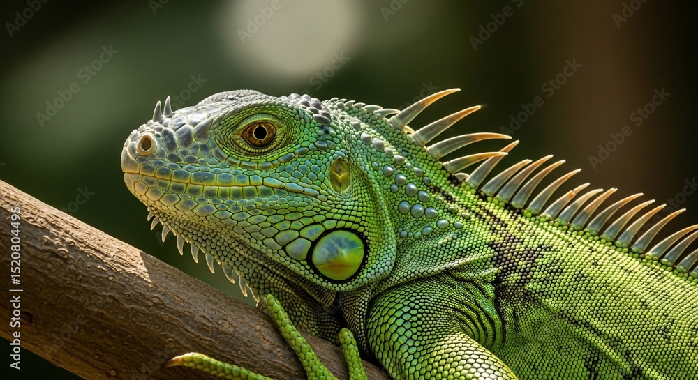 Obraz premium Emerald iguana perched majestically on branch