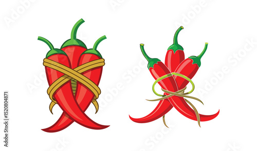 Red chili peppers tied with twine illustration