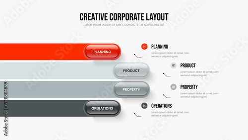 Market Profile 4 Option Infographic Frame Template. Enterprise Report Slide Layout Vector Illustration. Marketing Visualization Four Element Diagram Presentation Design.