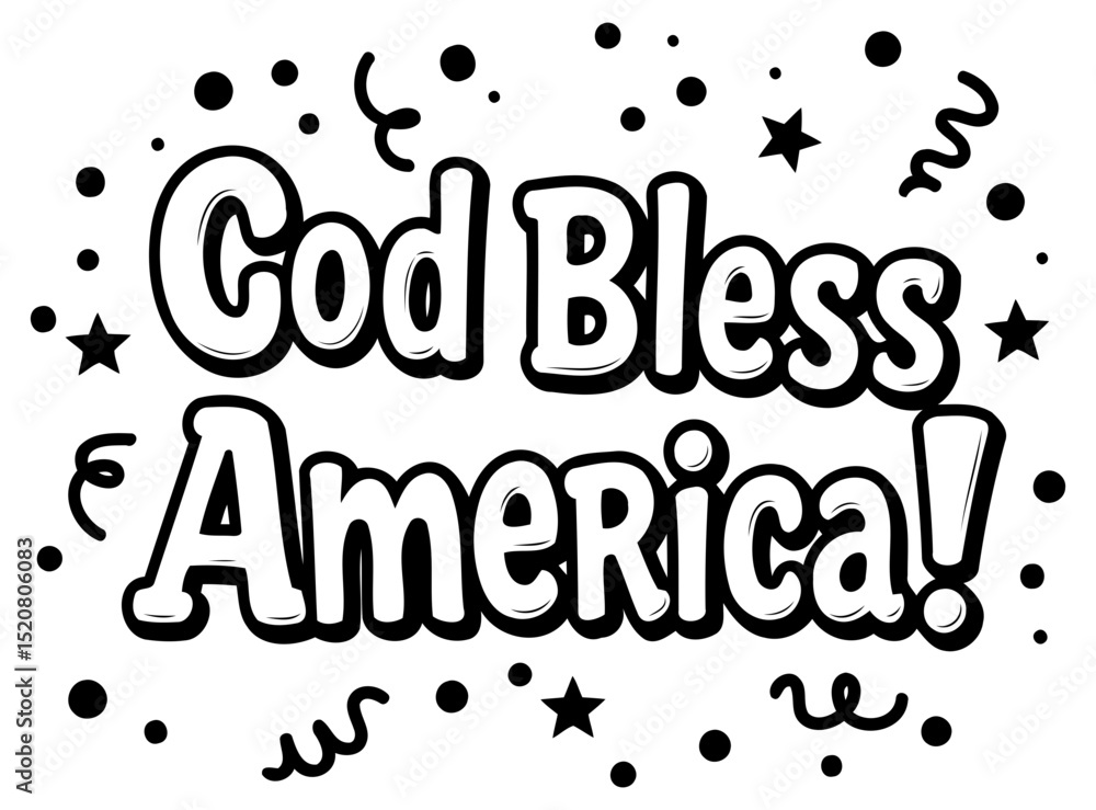 Fototapeta premium God Bless America graphic design with patriotic theme. Stylish text with confetti elements displayed on a white background. Patriotic design. use for print media or web -