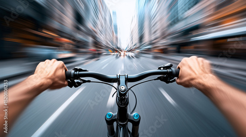 Man riding a bicycle in the city - motion blur