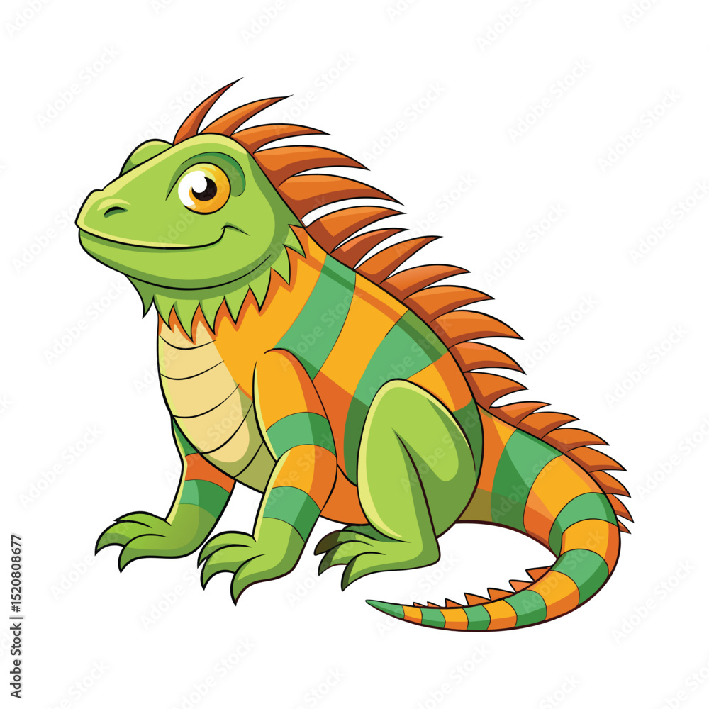 Fototapeta premium Cartoon green and orange iguana illustration