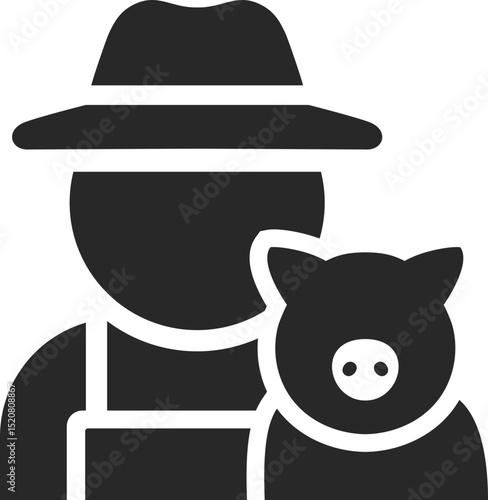Farmer solid icon used in pig farming, livestock production, and agricultural profession designs.