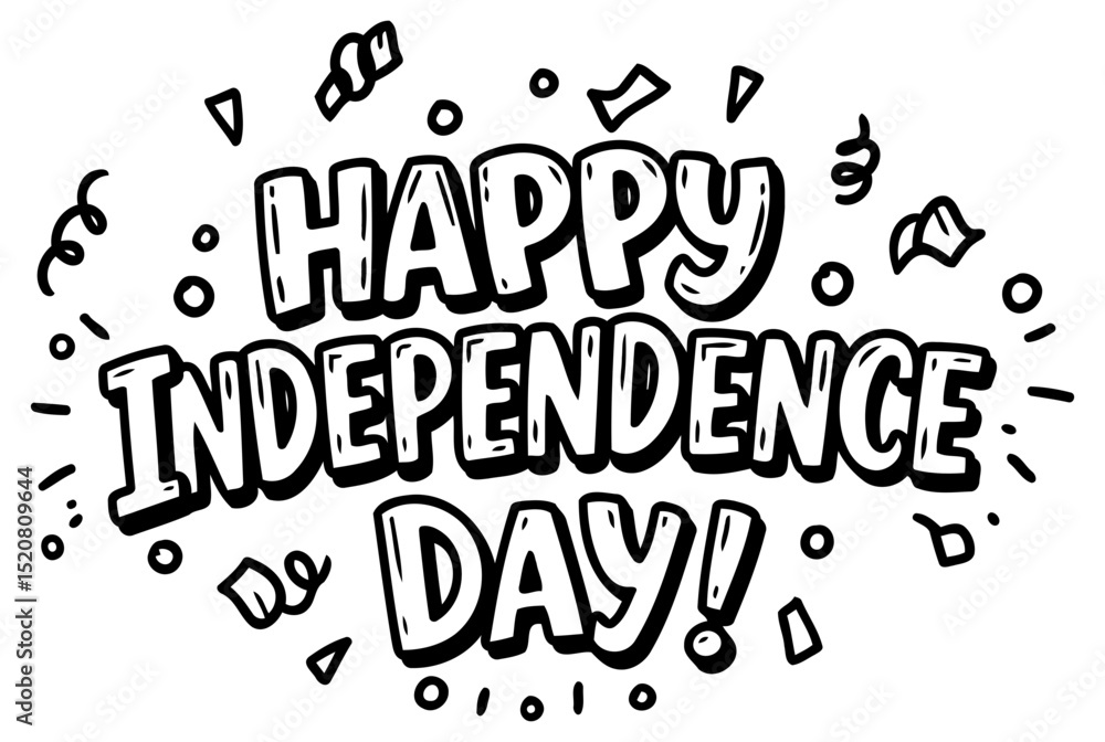 Fototapeta premium Happy Independence Day graphic design in a playful. bold style. Engaging design with celebratory elements in a white background. designed for national celebrations or patriotism-themed projects.