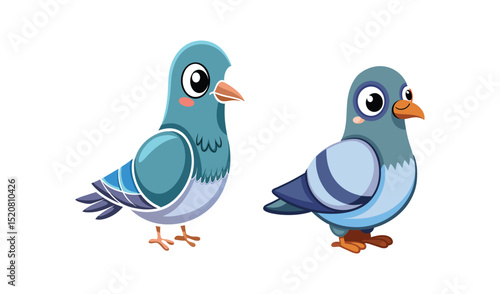 Two cute cartoon pigeons illustration
