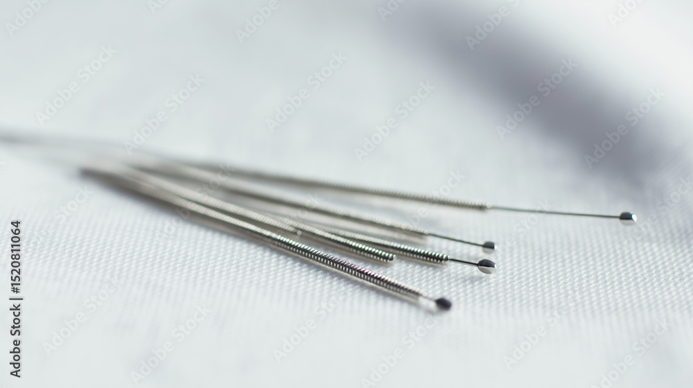 Fototapeta premium Acupuncture needles on cloth - traditional healing with precision and care