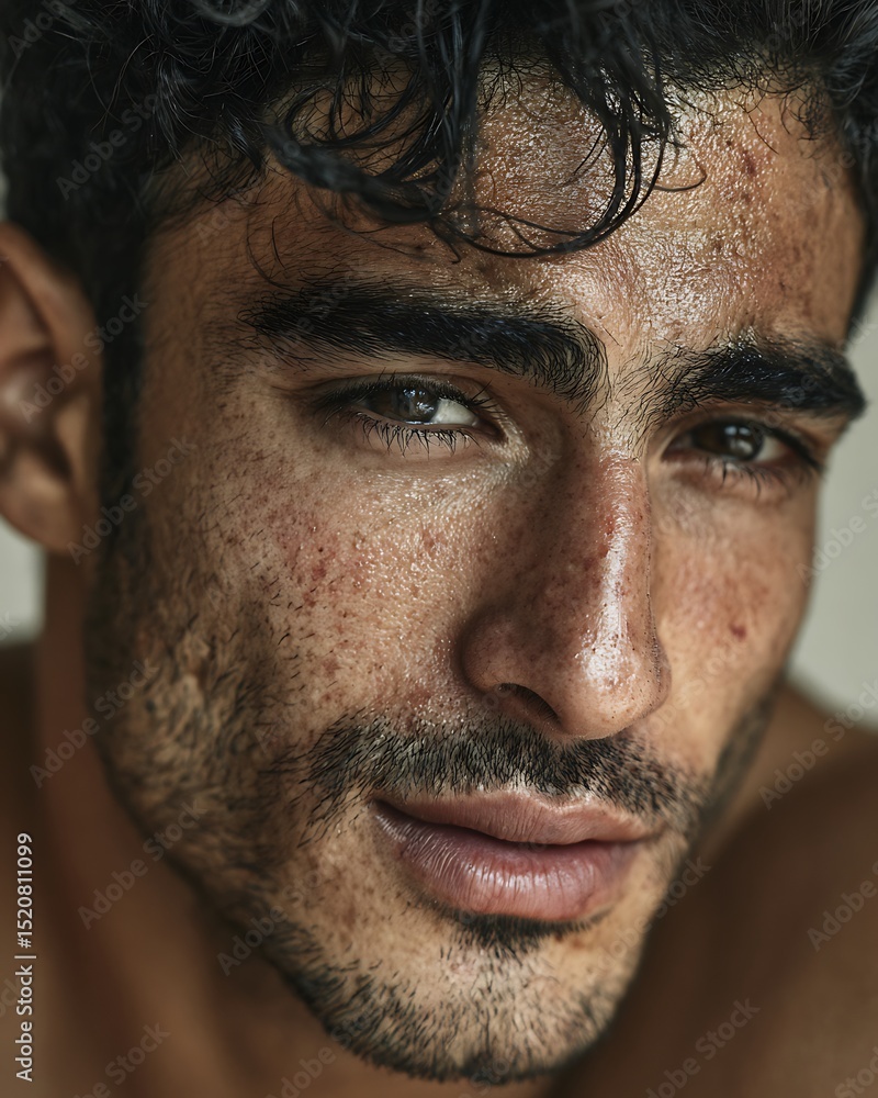 Obraz premium Close-up of a Middle Eastern man with prominent features and thick dark natural brows.