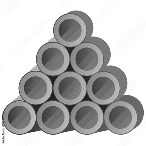 Stack of Ten Gray Cylindrical Objects Arranged in a Pyramid Shape Graphic