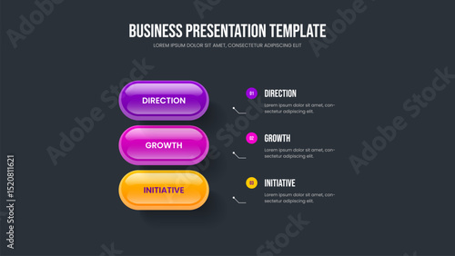 Consulting Strategy 3 Option Infographic Presentation Design. Advertising Report Three Element Diagram Slide Layout. Digital Briefing Frame Template Vector Illustration.