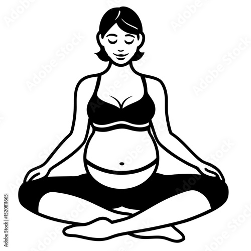 Yoga for pregnant women. Set of yoga poses for pregnant women. Asanas for pregnant women. Black vector silhouettes of pregnant women practicing yoga