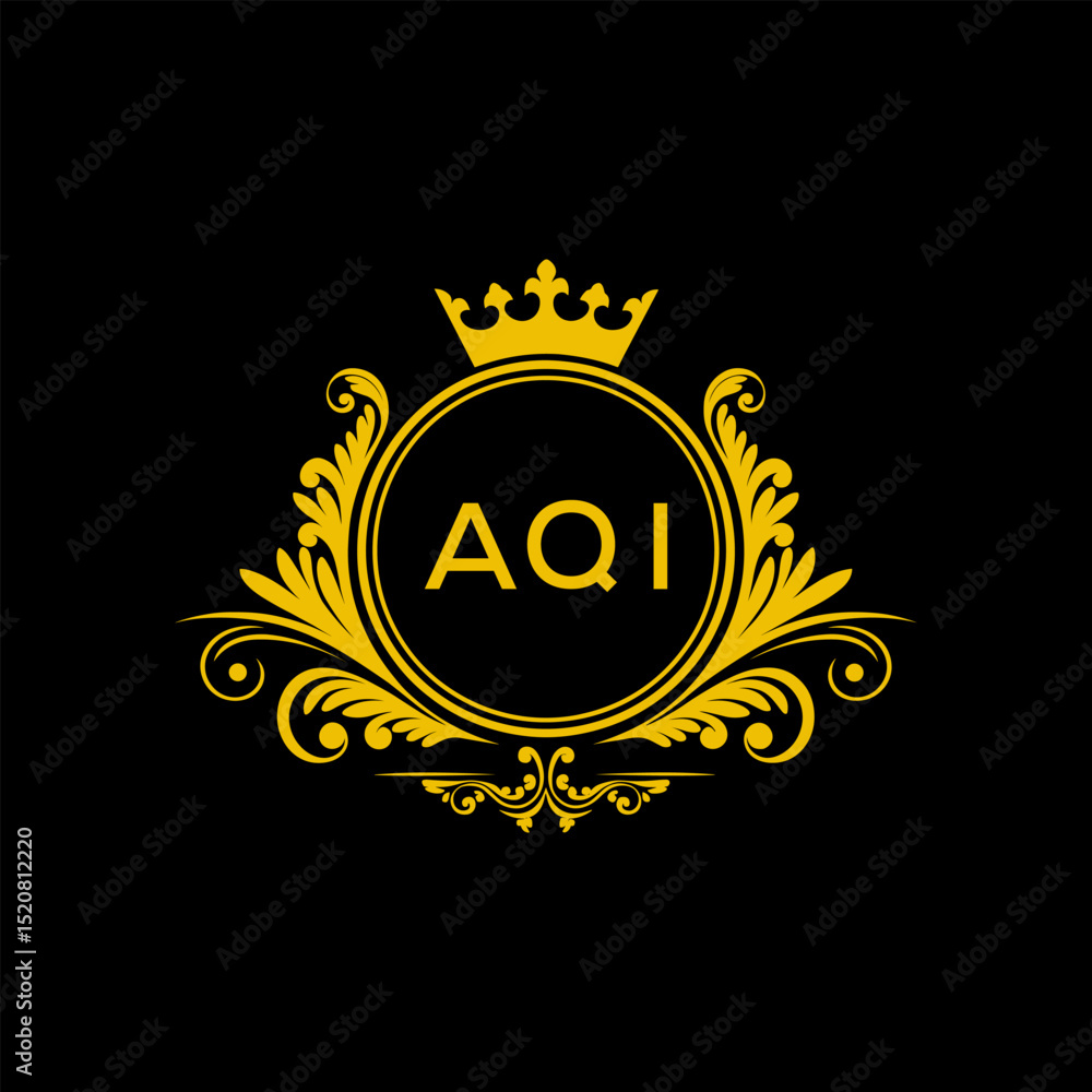 Naklejka premium Initial AQI Letter Linked Logo for business and company identity. Modern AQI Letter Logo Vector Template with modern trendy golden logo. 
