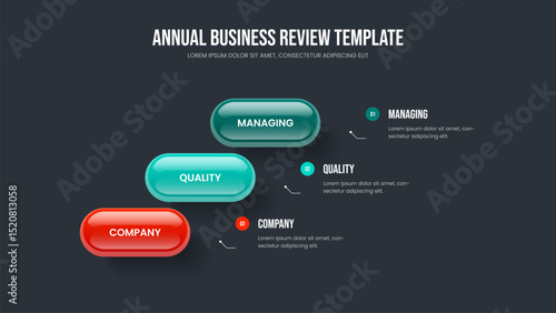 Enterprise Overview Three Option Infographic Slide Template. Investor Campaign Presentation Layout Vector Illustration. Service Innovation 3 Step Diagram Slideshow Design.
