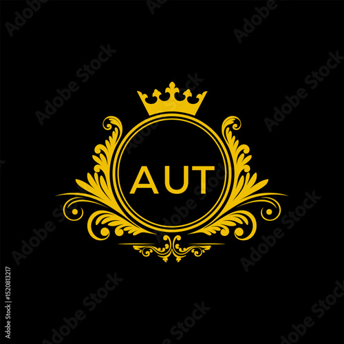 Initial AUT Letter Linked Logo for business and company identity. Modern AUT Letter Logo Vector Template with modern trendy golden logo.
