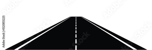 Perspective view of road going far away. Empty highway with marking stretching into distance. Travelling, trip, forward movement, future concept. Vector flat illustration.