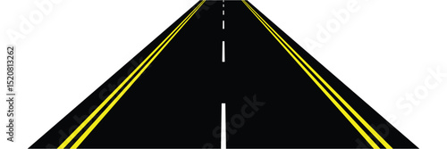 Perspective view of road going far away. Empty highway with marking stretching into distance. Travelling, trip, forward movement, future concept. Vector flat illustration.