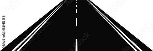 Perspective view of road going far away. Empty highway with marking stretching into distance. Travelling, trip, forward movement, future concept. Vector flat illustration.