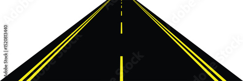 Perspective view of road going far away. Empty highway with marking stretching into distance. Travelling, trip, forward movement, future concept. Vector flat illustration.