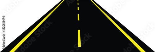 Perspective view of road going far away. Empty highway with marking stretching into distance. Travelling, trip, forward movement, future concept. Vector flat illustration.