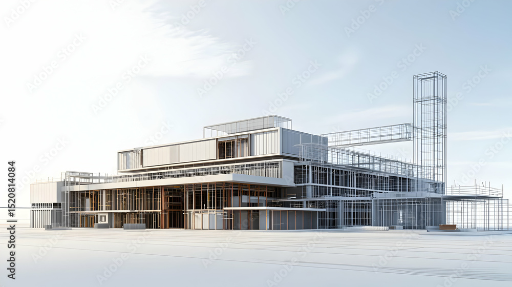 Fototapeta premium Unfinished Modern Industrial Building Under Construction