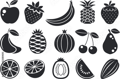 Wallpaper Mural Vector illustration of assorted fresh fruits in simple black and white Torontodigital.ca