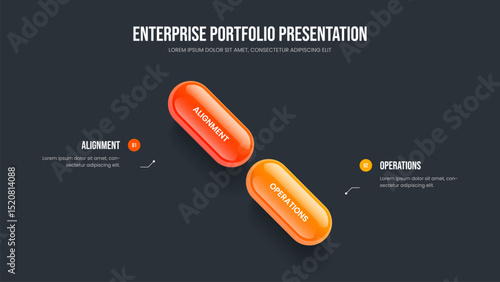 Financial Campaign Slide Layout Vector Illustration. Marketing Plan 2 Option Diagram Presentation Design. Product Introduction Two Element Infographic Frame Template.