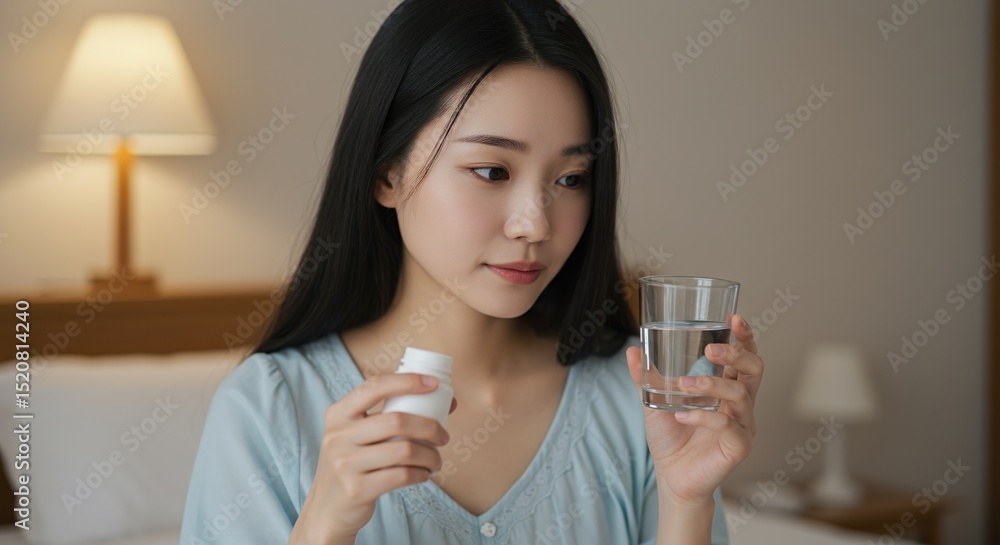 Taking Medication with Water Before Sleep in Bedroom Taking Medication with Water Before Sleep in Bedroom