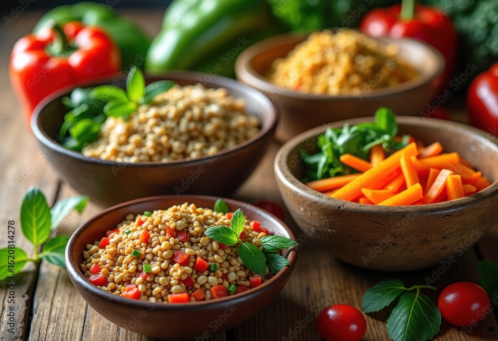 vibrant colorful vegetable bowls featuring grains seeds nutritious healthy fresh ingredients, variety, salad, quinoa, rice, bean, pea, carrot, cucumber vibrant colorful vegetable bowls featuring grains seeds nutritious healthy fresh ingredients, variety, salad, quinoa, rice, bean, pea, carrot, cucumber