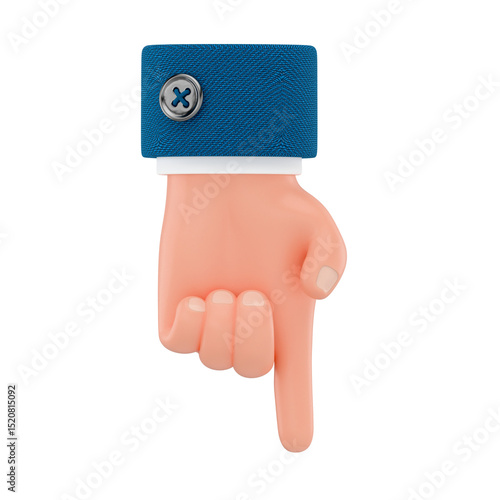 Foto A 3D cartoon-style hand pointing downward with the index finger extended