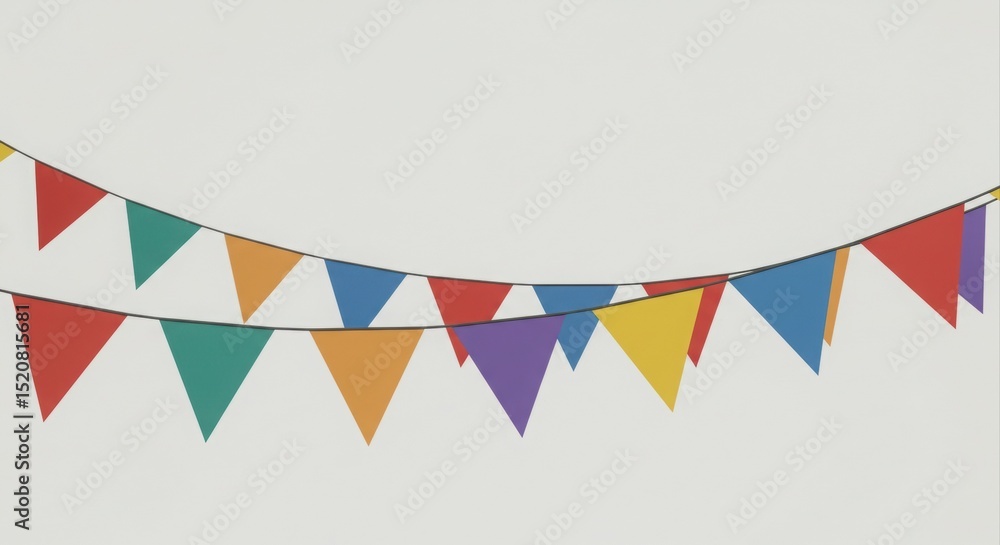 Obraz premium Colorful triangular bunting decorates a wall.