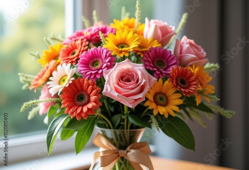 Wallpaper Mural vibrant colorful bouquet floral arrangement gift note personal touch elegant celebration, vase, petal, design, freshness, presentation, bloom, pastel Torontodigital.ca