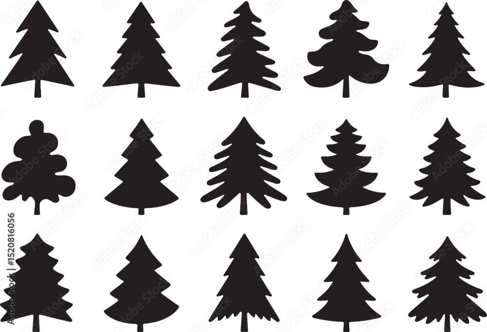 Fototapeta premium Silhouette set of christmas tree, Christmas tree icon set vector isolated on a white background.