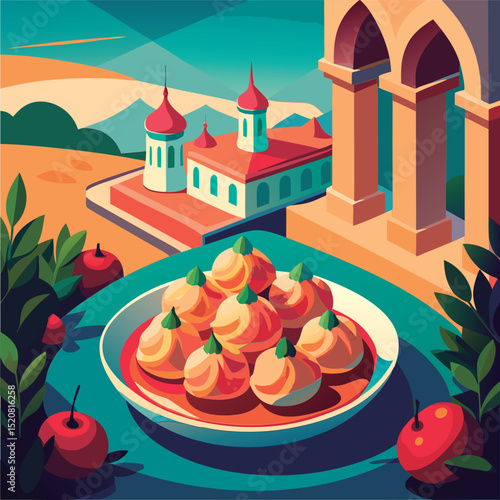 Delicious dumplings. a vibrant scene.
