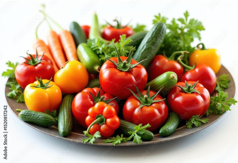 vibrant vegetable platter colorful fresh bounty garden produce variety bright background, carrot, tomato, cucumber, pepper, onion, radish, broccoli vibrant vegetable platter colorful fresh bounty garden produce variety bright background, carrot, tomato, cucumber, pepper, onion, radish, broccoli