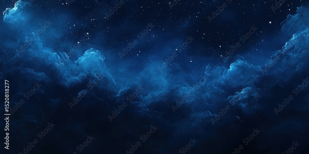 Fototapeta premium Serene blue night sky with dynamic clouds and twinkling stars