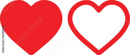 heart, hearts, love, affection, valentine, valentines day, romantic, romance, red, outline, filled, graphic, design, symbol, icon, shape, pair, two, couple, relationship, illustration, isolated, vecto