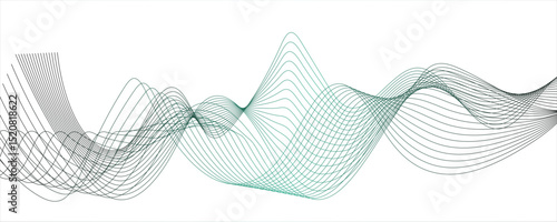 Abstract monochromatic wave pattern with smooth, flowing curves. Shades of grayscale, from light to dark, with subtle gradients. element swoosh speed wave modern stream background.