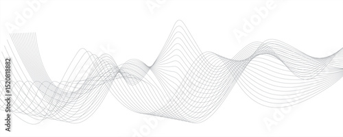 Abstract monochromatic wave pattern with smooth, flowing curves. Shades of grayscale, from light to dark, with subtle gradients. element swoosh speed wave modern stream background.