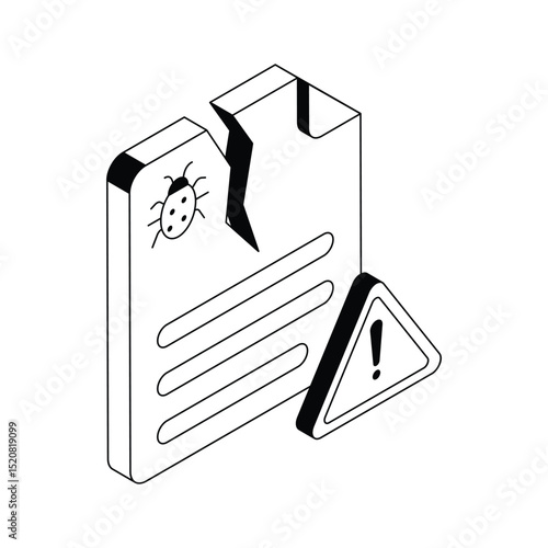 Trendy isometric outline icon of a malicious file alert