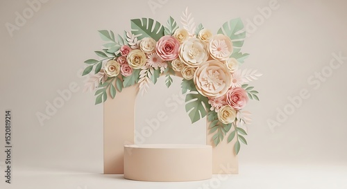 Wallpaper Mural Floral Arch with Pedestal in Neutral Tones Torontodigital.ca