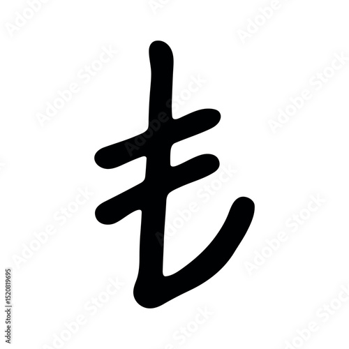 Hand drawn turkish lira currency symbol. Brush stroke doodle. Single element for design