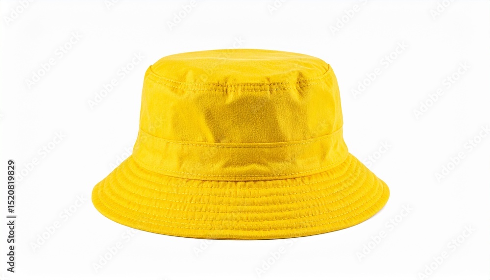 Fototapeta premium Trendy Yellow Bucket Hat Isolated on White Background with Clipping Path, Stylish Summer Fashion