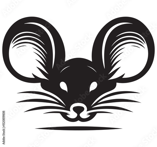 Simple black and white stylized mouse head illustration icon logo graphic animal rodent symbol
