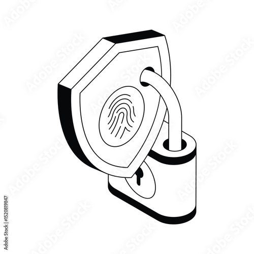 Modern isometric outline icon showing biometric security scanning process